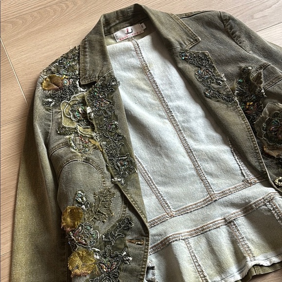 Y2K Gorgeous Vintage Italian Rossi Roma Embroidered Sequins Women's Denim Jacket - Picture 11 of 14